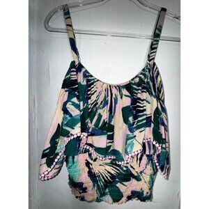 Torrid Tropical Print Ruffled Crop Top Sleeveless Size 00 Multicolor Floral Pink